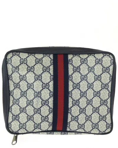 Gucci Grey Gg Supreme Canvas & Leather Pouch (authentic Pre-loved) In Multi