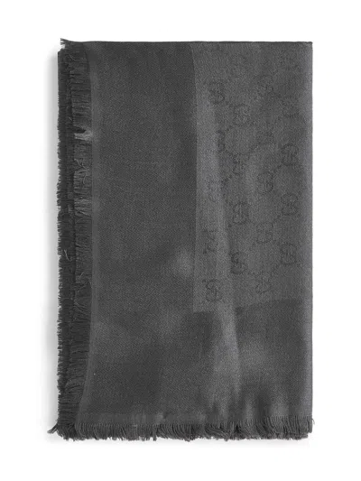Gucci Grey Gg Wool And Silk Jacquard Shawl