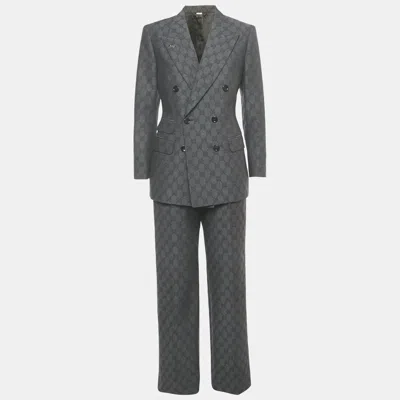 Pre-owned Gucci Grey Gg Wool Jacquard Tailored Suit S In Gray