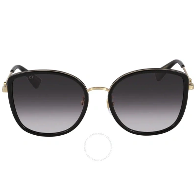 Gucci Grey Gradient Cat Eye Ladies Sunglasses Gg0606sk 001 56 In Black / Gold / Grey