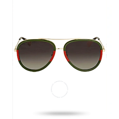 Gucci Grey Gradient Pilot Unisex Sunglasses Gg0062s 003 57 In Red /  / Gold / Green / Grey