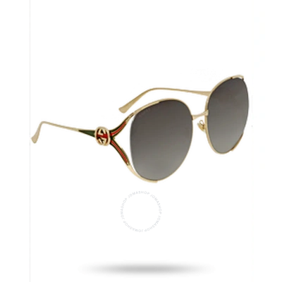 Gucci Grey Gradient Square Ladies Sunglasses Gg0225s 001 63 In Gold / Grey