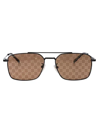 GUCCI GUCCI GREY-GREY-BROWN METAL SUNGLASSES