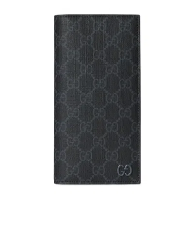 Gucci Grey Interior Gg Long Wallet In Black