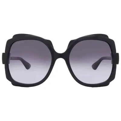Pre-owned Gucci Grey Irregular Ladies Sunglasses Gg1431s 001 57 Gg1431s 001 57 In Gray