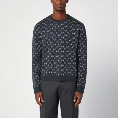 Gucci Grey Jacquard Jumper With Gg Shadow In Gray