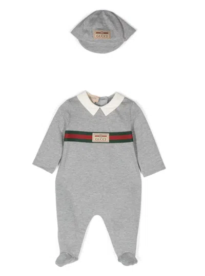 Gucci Grey Jumpsuit And Hat Set In Cotton Baby