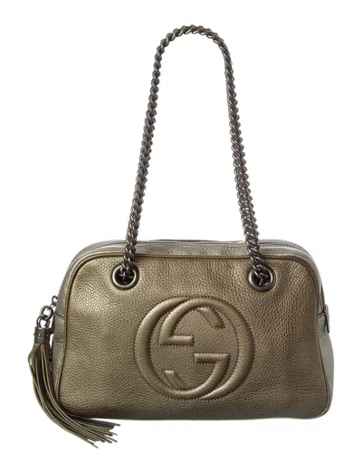 Pre-owned Gucci Grey Lambskin Leather Soho Chain Tote (authentic Pre-loved)