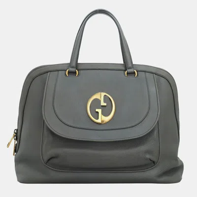 Pre-owned Gucci Grey Leather 1973 Top Handle Oversized Travel Bag