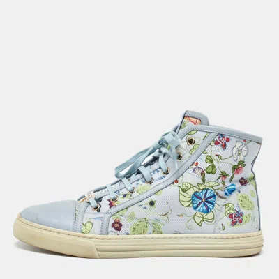 Pre-owned Gucci Grey Leather And Floral Print Canvas High Top Sneakers Size 39