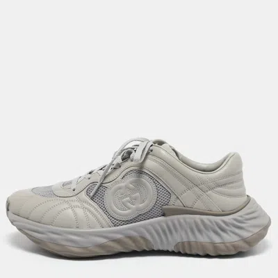 Pre-owned Gucci Grey Leather And Mesh Ripple Sneakers Size 44.5