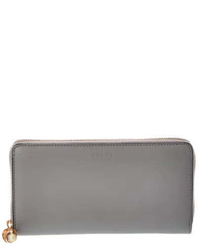 Gucci Grey Leather Bamboo Zip Wallet (authentic Pre-loved) In Gray