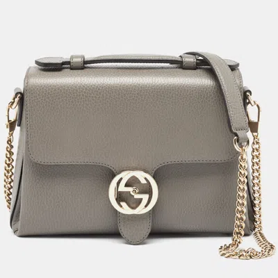 Pre-owned Gucci Grey Leather Dollar Interlocking G Top Handle Bag