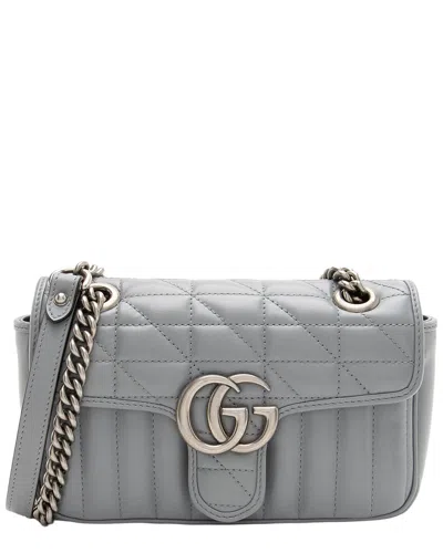 Gucci Grey Leather Gg Marmont Aria Small Flap Bag (authentic Pre-loved) In Purple