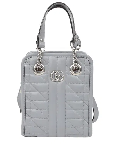 Pre-owned Gucci Grey Leather Gg Marmont Mini Tote (authentic Pre-loved)