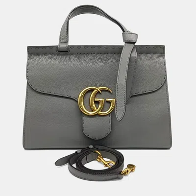 Pre-owned Gucci Grey Leather Gg Marmont Tote And Shoulder Bag In Gray