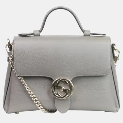 Pre-owned Gucci Grey Leather Medium Dollar Interlocking G Top Handle Bag