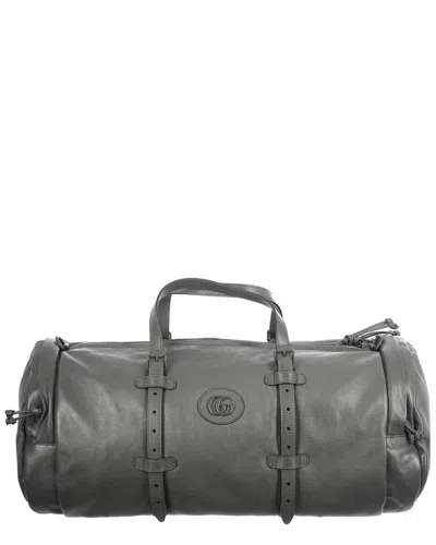 Gucci Grey Leather Tonal Double Gg Large Duffel Bag (authentic Pre-loved)