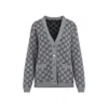 Gucci Women Grey V-neck Cardigan With All-over Gg Motif In Wool Woman In Gray
