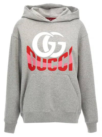 GUCCI GREY LOGO PRINT HOODIE