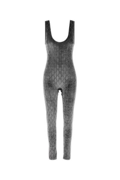 Gucci Grey Logo Scoop Neck Jumpsuit In Black