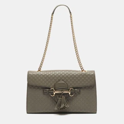 Pre-owned Gucci Grey Microssima Leather Medium Emily Chain Shoulder Bag In Gray