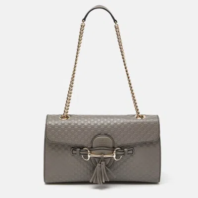 Pre-owned Gucci Grey Microssima Leather Medium Emily Chain Shoulder Bag