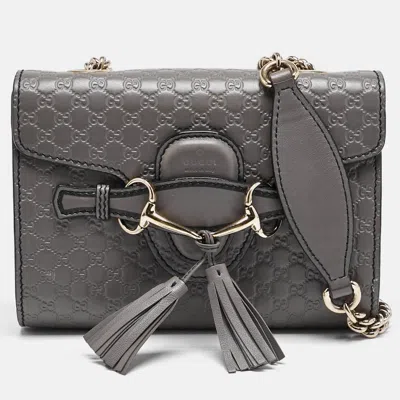 Pre-owned Gucci Grey Microssima Leather Mini Emily Chain Crossbody Bag In Gray