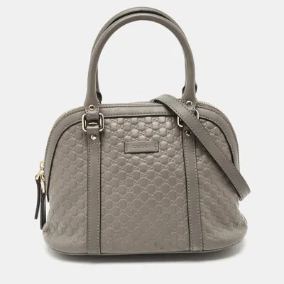 Pre-owned Gucci Grey Microssima Leather Mini Nice Dome Bag In Gray