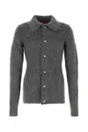 Gucci Men Grey Cardigan With Classic Collar And Brushed Effect In Mohair Blend Woman In Gray