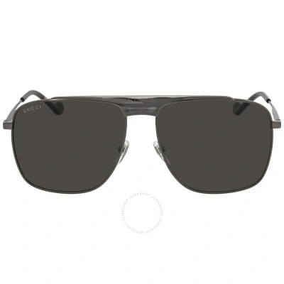 Gucci Grey Navigator Men's Sunglasses Gg0909s 001 63 In Grey / Ruthenium