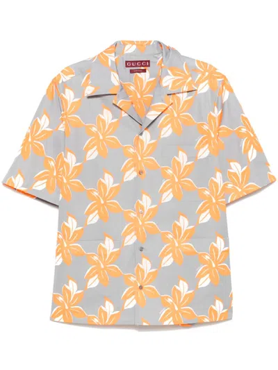 Gucci Grey Orange Floral Cotton Shirt In Gray