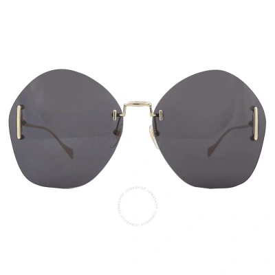 Gucci Grey Oversized Ladies Sunglasses Gg1203s 002 65 In Gold / Grey