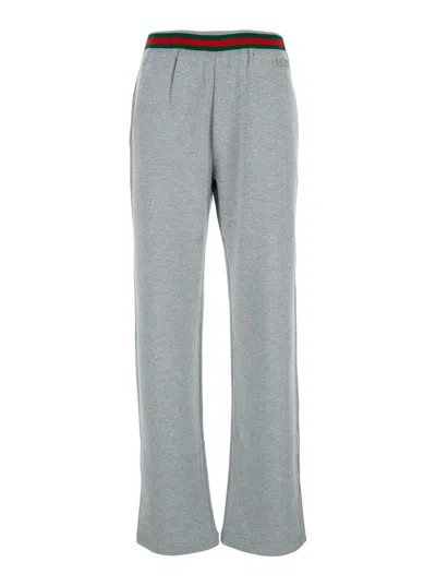 Gucci Web Stripe Cotton Jersey Sweatpants In Grey