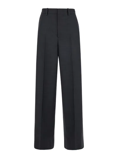 Gucci Grey Pants With Logo Lettering Detail On The Waist In Wool Woman In Gray