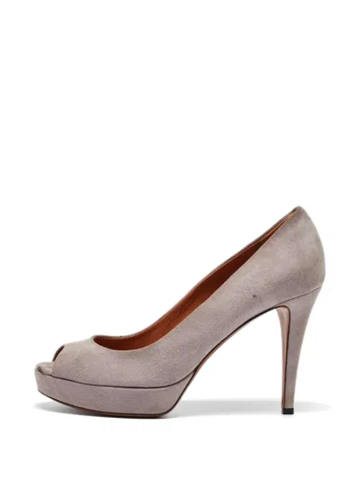 Pre-owned Gucci Grey Peep-toe Pumps In Gray
