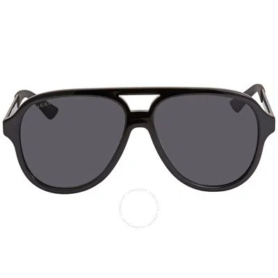 Gucci Grey Pilot Men's Sunglasses Gg0688s 001 59 In Black / Grey