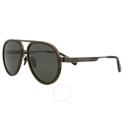 Gucci Grey Pilot Men's Sunglasses Gg0982s 001 59 In Brown / Grey / Ruthenium
