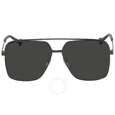 Gucci Grey Pilot Men's Sunglasses Gg1099sa 001 61 In Grey / Ruthenium