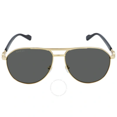 Gucci Grey Pilot Unisex Sunglasses Gg1220s 001 59 In Gold / Grey