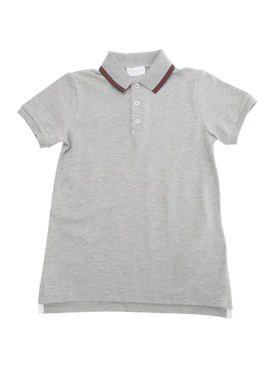 Gucci Kids' Grey Polo Shirt With Web Detailed Classic Collar In Cotton Boy In Gray