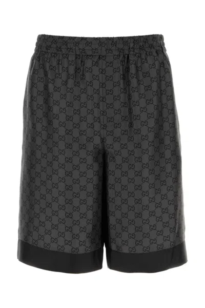 Gucci Grey Printed Silk Bermuda Shorts In Black