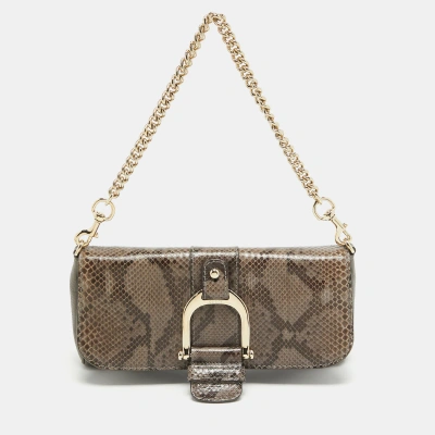 Pre-owned Gucci Grey Python And Leather Greenwhich Baguette Bag
