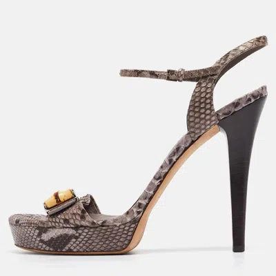 Pre-owned Gucci Grey Python Leather Bamboo Platform Ankle Strap Sandals Size 40
