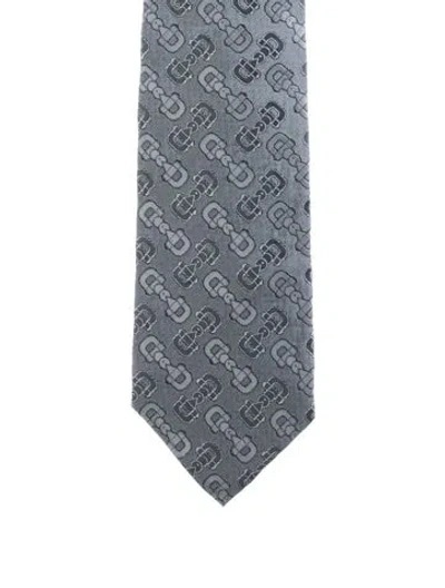 Pre-owned Gucci Grey Silver Patterned Tie. In Gray