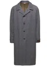 Gucci Long Houndstooth Wool Coat With Peaked Lapels In Grey