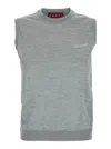 Gucci Grey Sleeveless Sweater With Logo On The Front In Cashmere Woman In Multicolor