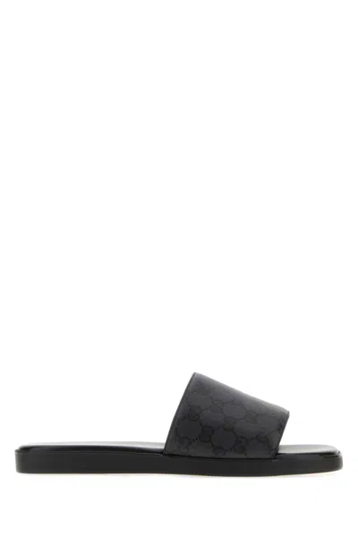 Gucci Grey Slip On Slides In Black