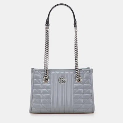 Pre-owned Gucci Grey Small Gg Marmont Matelasse Leather Aria Chain Tote In Gray