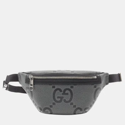 Pre-owned Gucci Grey Small Leather Jumbo Gg Belt Bag In Gray